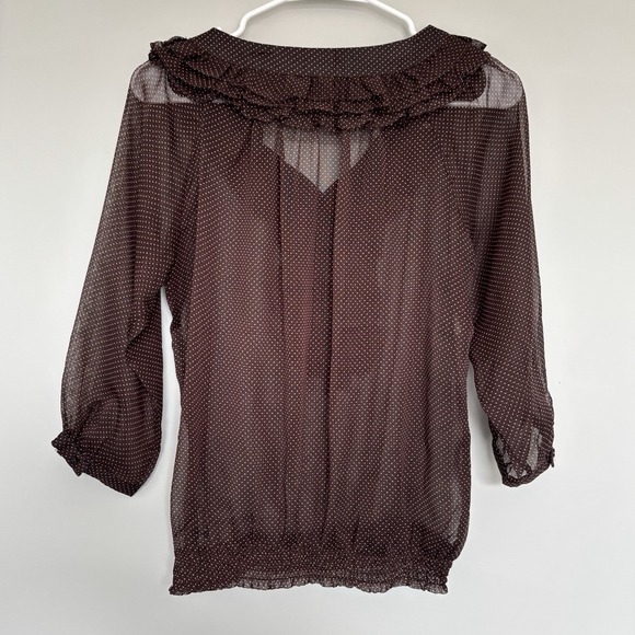 Costa Blanca Women Size XS Sheer Blouse Polka Dot Chocolate Brown Teacher Office - Picture 6 of 8